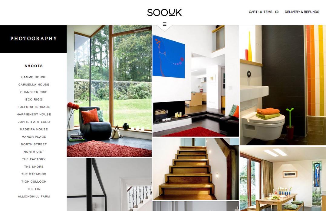 SooUK photography page, showing a grid of interior photos.